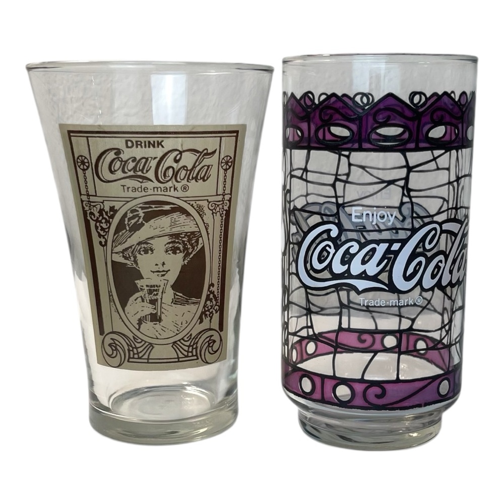 Vintage Coca-Cola Drinking Glasses Lot Of 2 Tiffany & Flair Glass Re-Creation